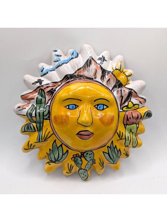 Talavera Other - Mexican Talavera Ceramic Sun Face Wall Art Hand-Painted Southwest Design 12-Inch